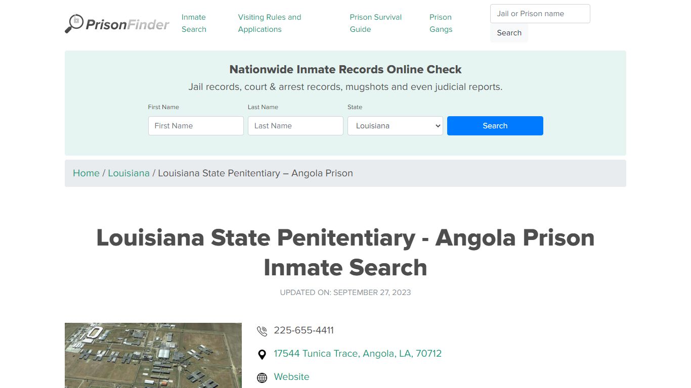 Louisiana State Penitentiary - Angola Prison Inmate Search
